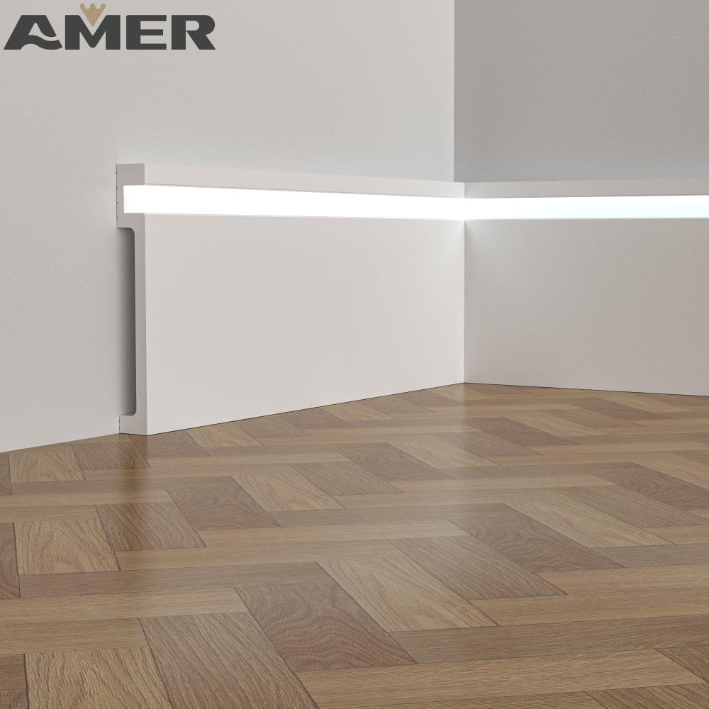 Amer OEM factory wholesale white primed wooden baseboard finger jointed wood skirting moulding board 20cm