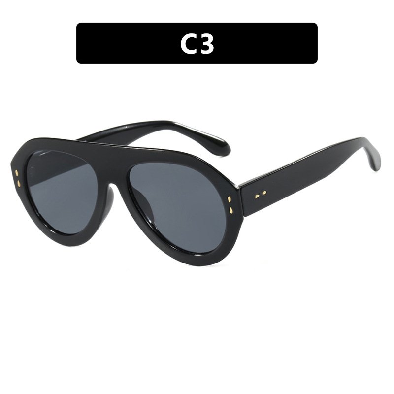 Finewell 366 Popular Fashion Oversized Sunglasses Women Shades UV400 Retro Rivets Gradient Trending Men Round Sun Glasses