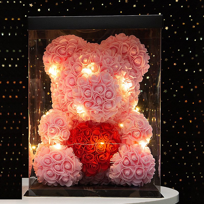 Wholesale Valentine's Day Gifts 40cm Artificial Rose Bears Preserved Flower Box Roses Teddy