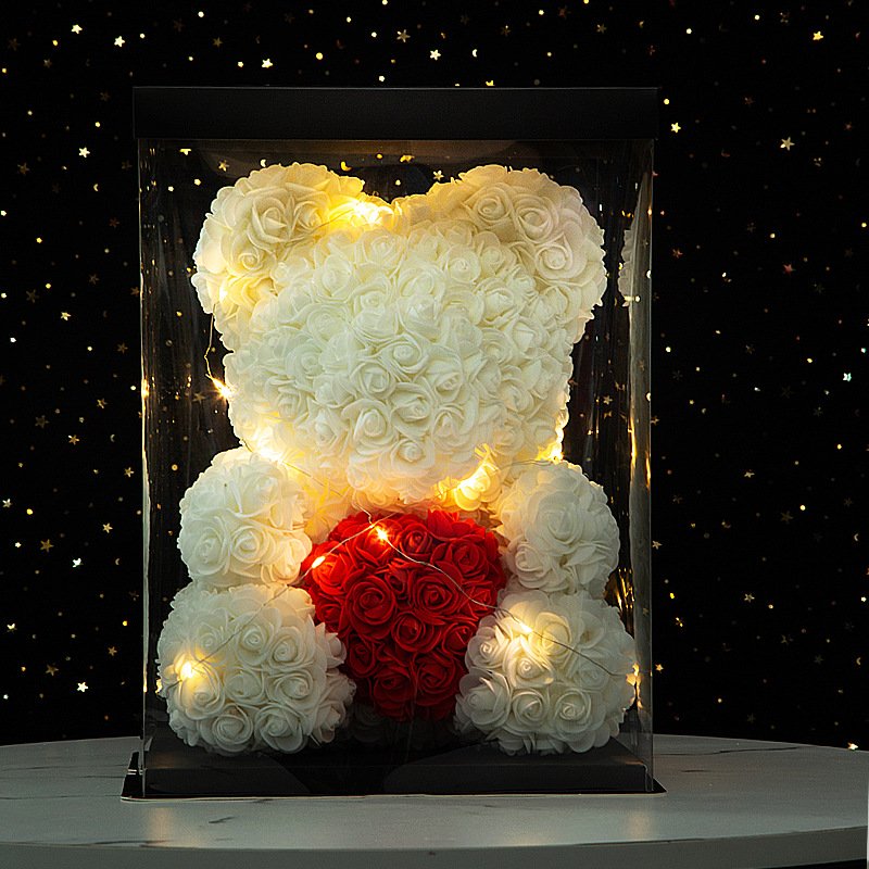Wholesale Valentine's Day Gifts 40cm Artificial Rose Bears Preserved Flower Box Roses Teddy