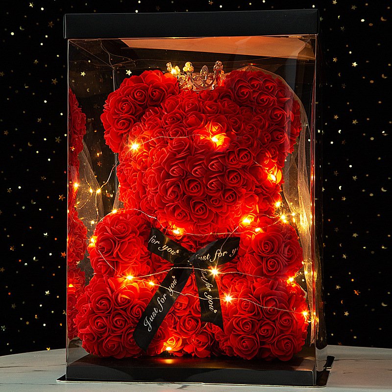 Wholesale Valentine's Day Gifts 40cm Artificial Rose Bears Preserved Flower Box Roses Teddy