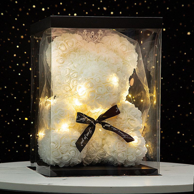Wholesale Valentine's Day Gifts 40cm Artificial Rose Bears Preserved Flower Box Roses Teddy