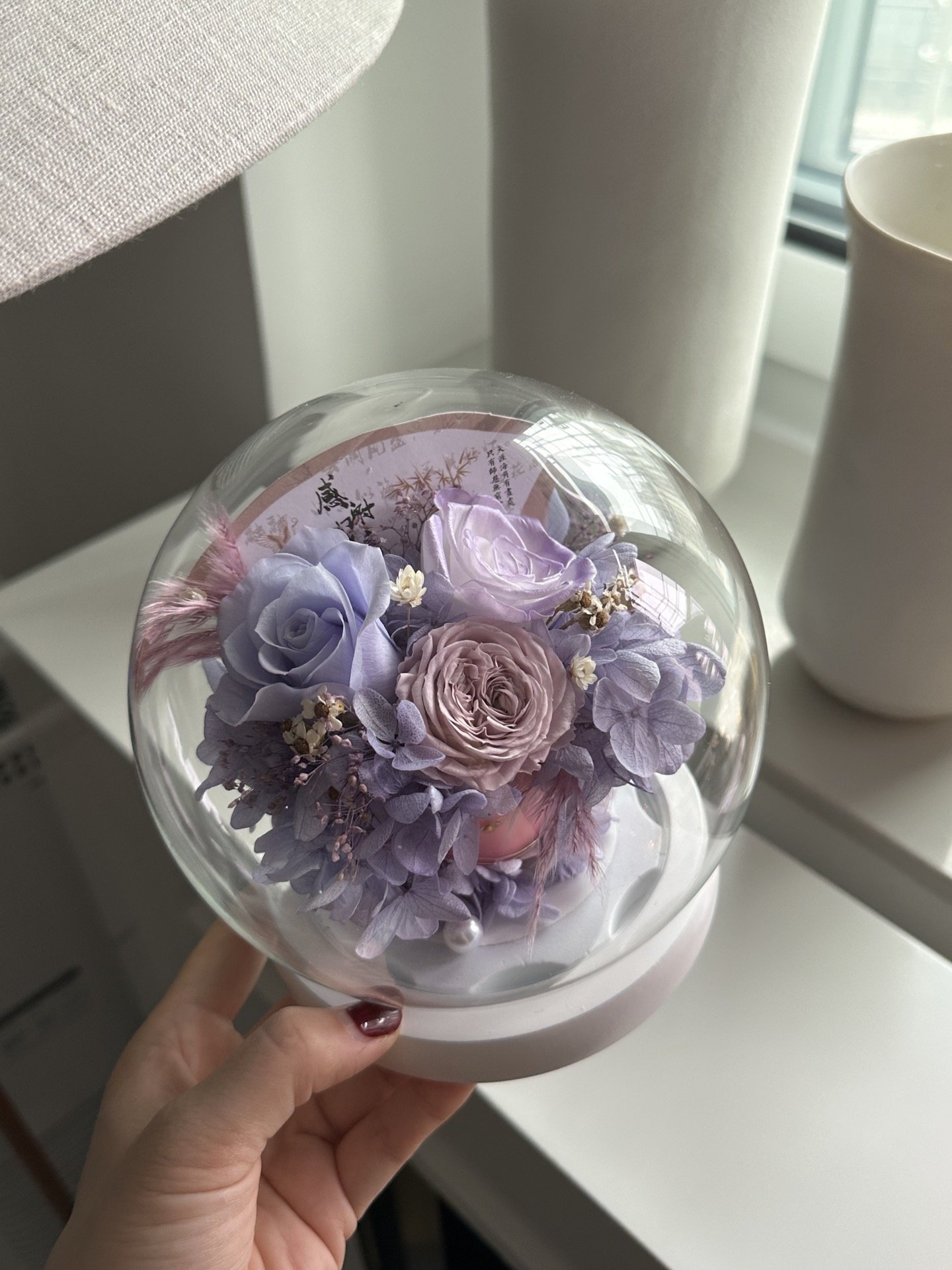 Hot-sale products lovely Dried flower ball light preserved flower Diamond Eternal flower in Glass gift box