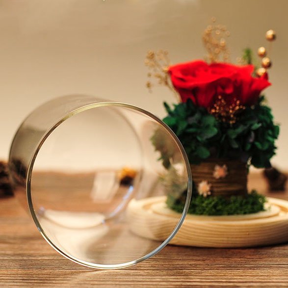 Luxury Valentine's Day Gift Immortal Flower Glass Dome With Light And Wooden Base Preserved Roses Bouquet In Glass Dome