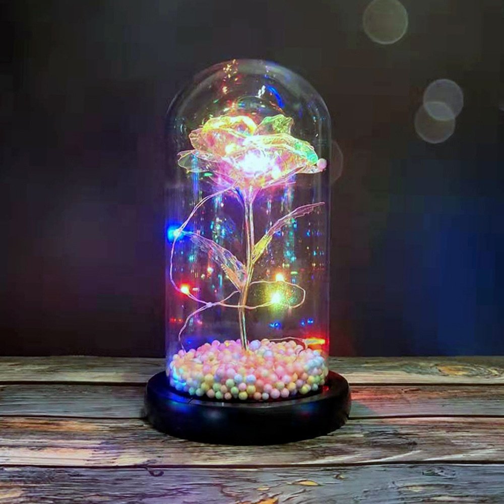 Excellent Valentine's Day Gift 24k Gold Rose with LED Bottle Roses Decorative Flowers Gold Foil Rose Light