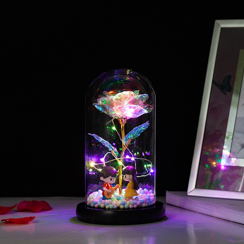 Excellent Valentine's Day Gift 24k Gold Rose with LED Bottle Roses Decorative Flowers Gold Foil Rose Light