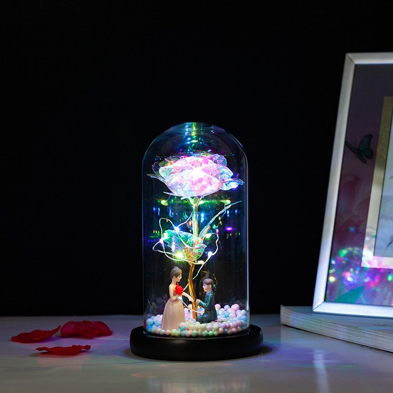 Excellent Valentine's Day Gift 24k Gold Rose with LED Bottle Roses Decorative Flowers Gold Foil Rose Light