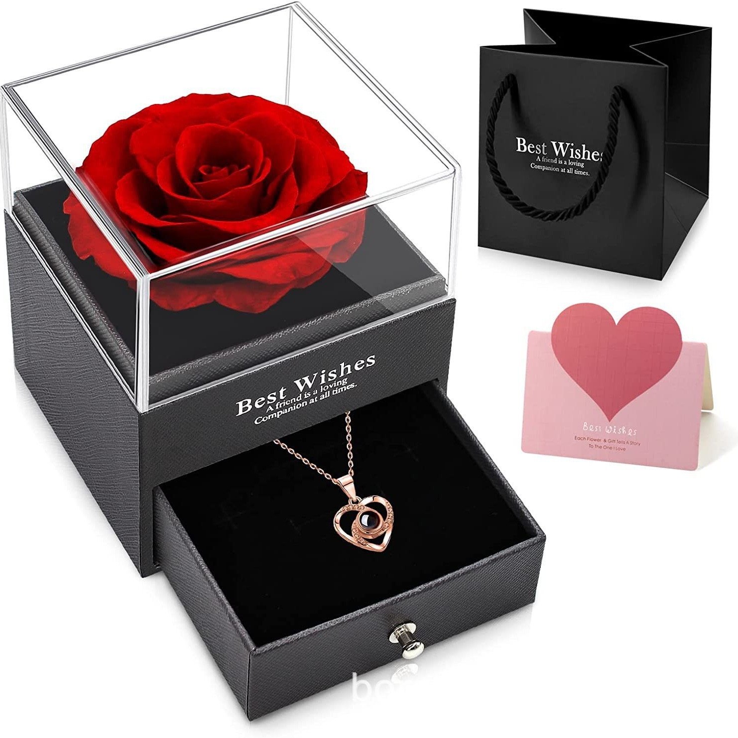 Factory Preserved Natural Rose Jewelry Acrylic Gift Box Eternal Flowers for Loved Ones Gifts for Mother's Day Valentine's Day