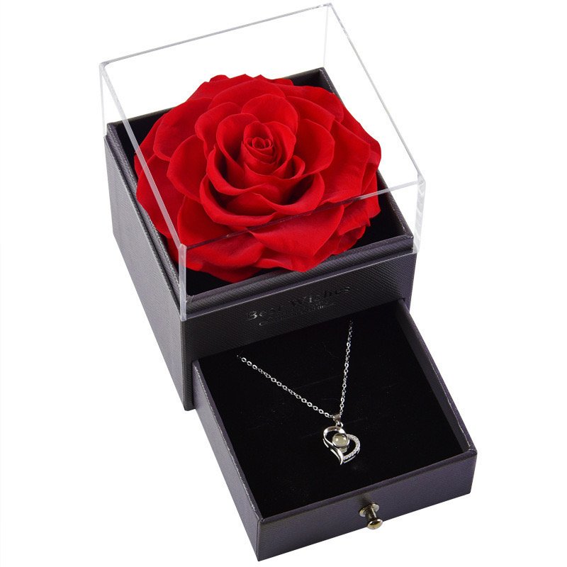 Factory Preserved Natural Rose Jewelry Acrylic Gift Box Eternal Flowers for Loved Ones Gifts for Mother's Day Valentine's Day