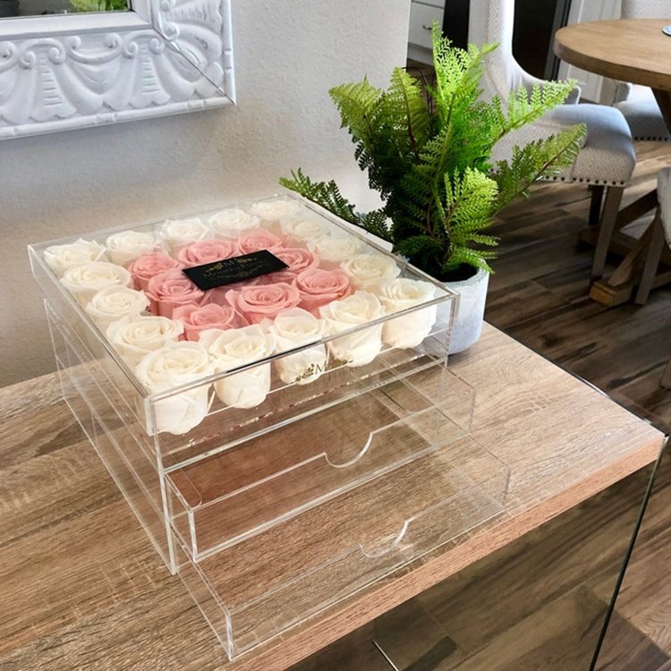 Hot sale products Wholesale Custom Waterproof Clear Acrylic Flower Box With Eternal Rose Preserved Flower