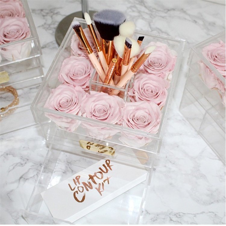 Hot sale products Wholesale Custom Waterproof Clear Acrylic Flower Box With Eternal Rose Preserved Flower
