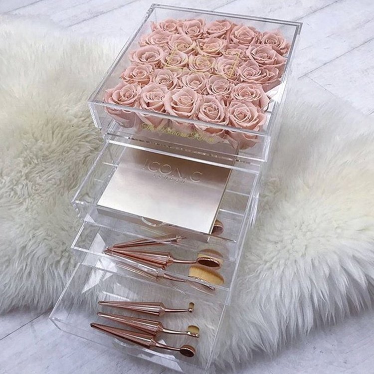 Hot sale products Wholesale Custom Waterproof Clear Acrylic Flower Box With Eternal Rose Preserved Flower