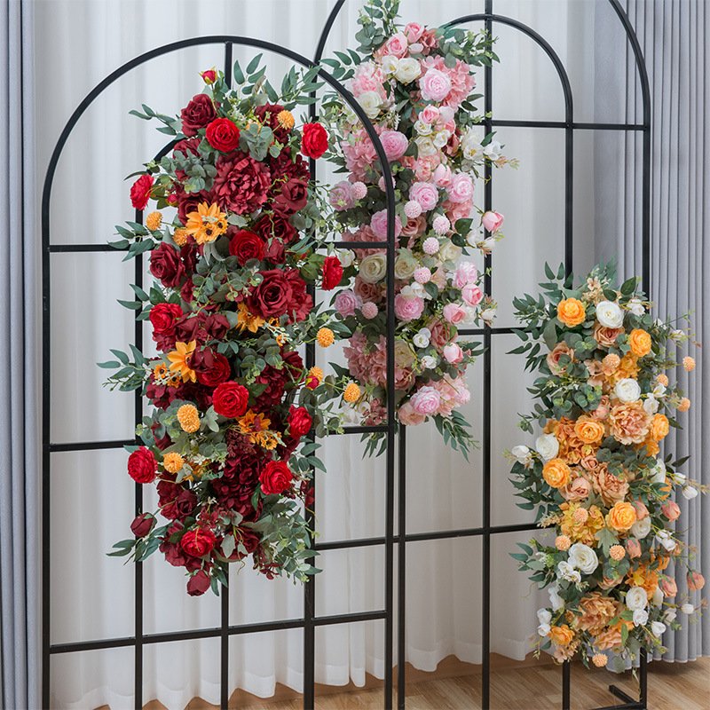 European Style Peony and Rose Arrangement Long Strip Artificial Flowers for Wedding Halloween Decoration for Window Display