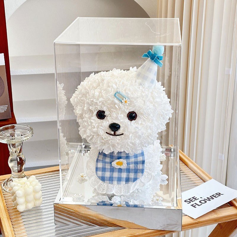 Valentine's Day Acrylic Gift Box with Preserved Fresh Hydrangea Dried Roses Dog Confession Decoration Girlfriend Birthday Gift