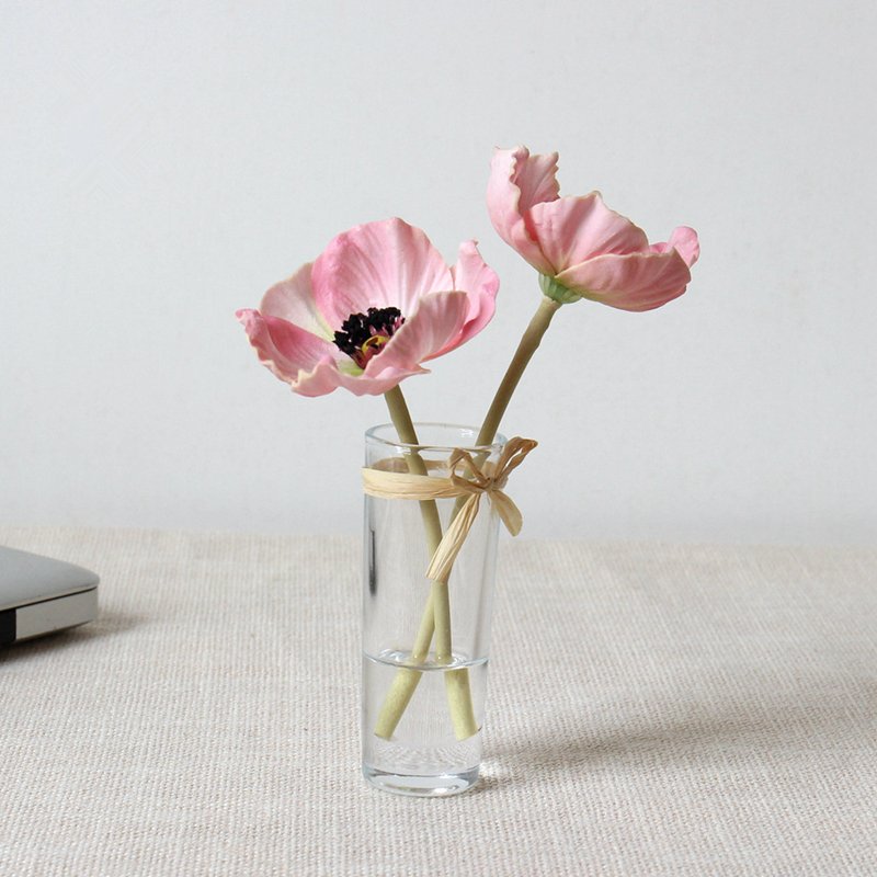 Red Green Pink And Yellow Mini Factitious Poppy in glass vase Indor Restaurants Table Flowers Decorations