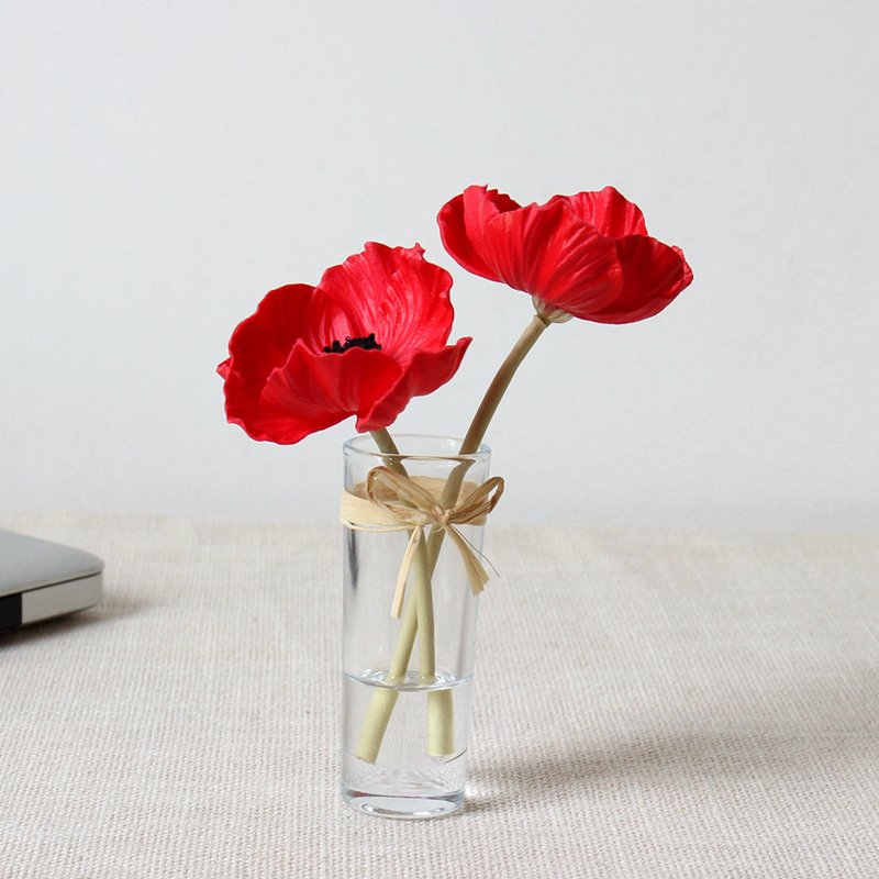 Red Green Pink And Yellow Mini Factitious Poppy in glass vase Indor Restaurants Table Flowers Decorations