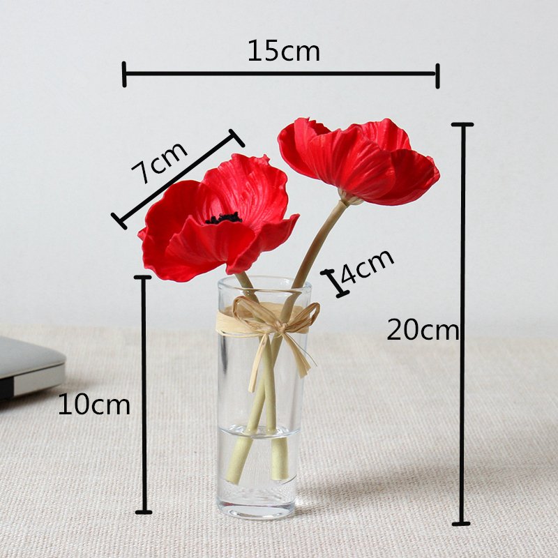 Red Green Pink And Yellow Mini Factitious Poppy in glass vase Indor Restaurants Table Flowers Decorations