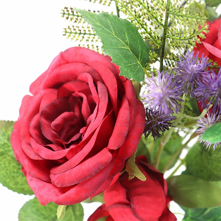 High Quality 53cm2 Rose Fern Leaf Bundle Mini Wedding Decoration Customized Design Bridal Bouquet Single Hanging Polyester