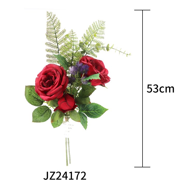 High Quality 53cm2 Rose Fern Leaf Bundle Mini Wedding Decoration Customized Design Bridal Bouquet Single Hanging Polyester