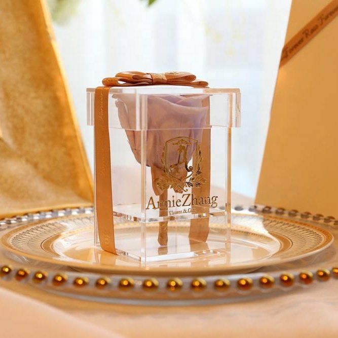 Wholesale Luxury Preserved Flowers Stabilized Immortal Eternal Real Nature Forever Rose in Transparent Acrylic Boxes