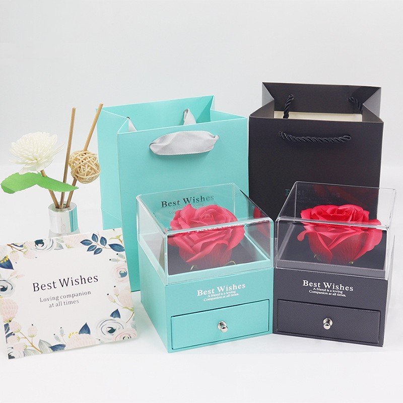 Wholesale Preserved Soap Rose flower Transparent Acrylic Jewelry gift box For Birthday Valentine's Day Christmas Mother's day