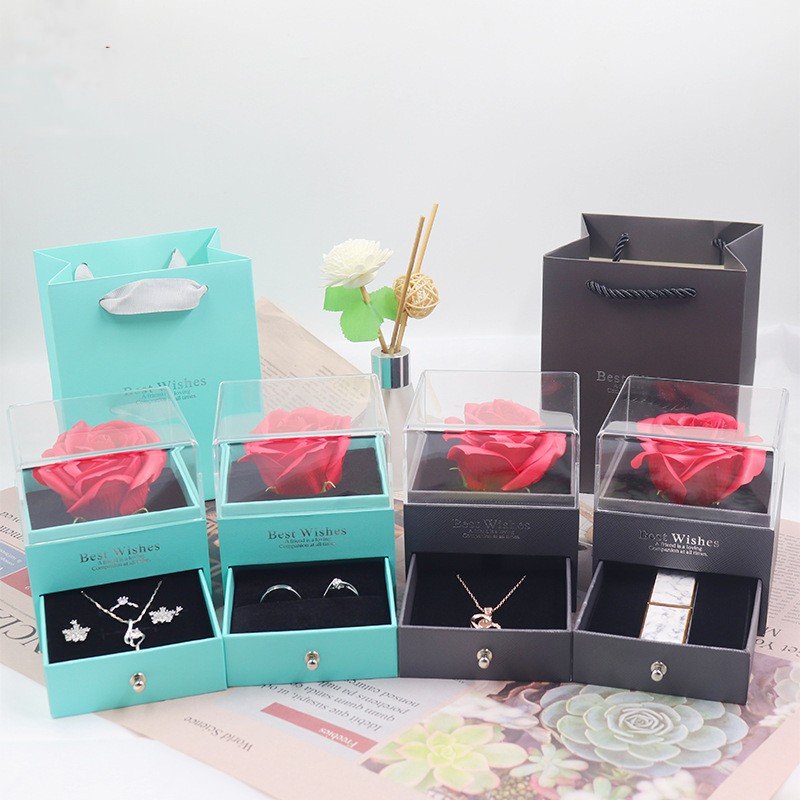 Wholesale Preserved Soap Rose flower Transparent Acrylic Jewelry gift box For Birthday Valentine's Day Christmas Mother's day