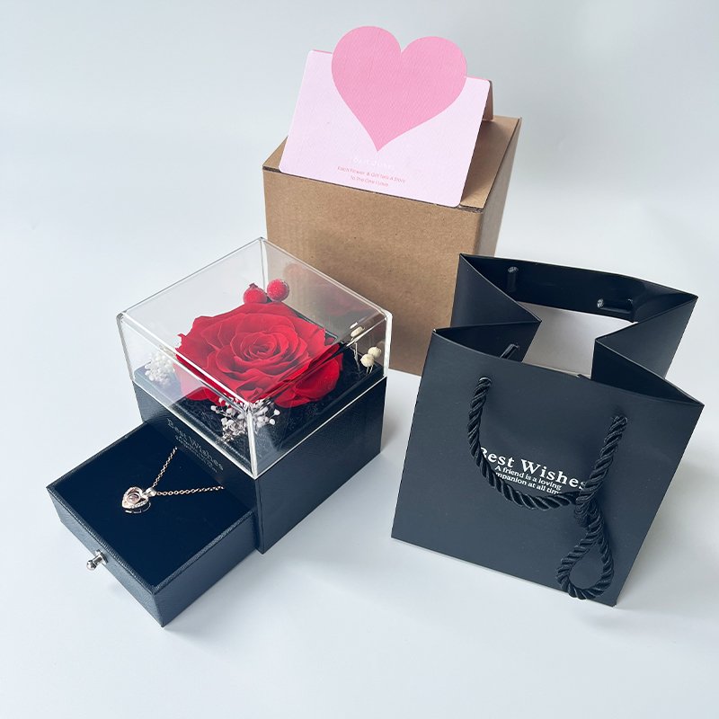 Hot Selling Transparent Best Wishes Rose Pendant Necklace Gift Box for Christmas Valentine's Day Weddings-Factory Wholesale