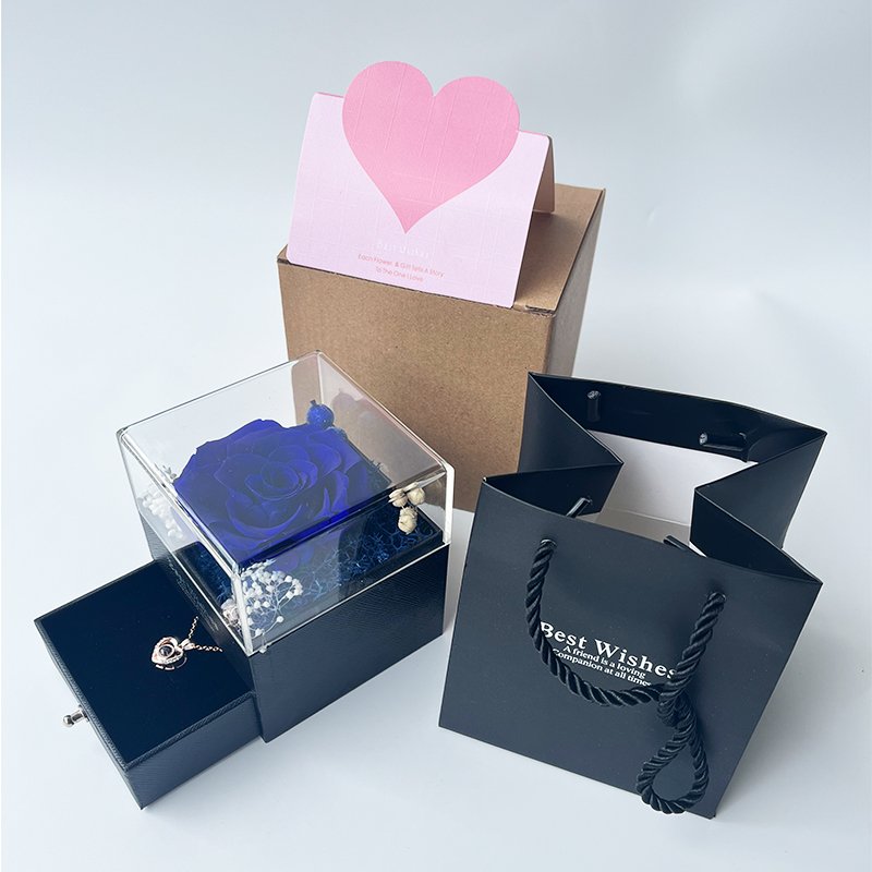 Hot Selling Transparent Best Wishes Rose Pendant Necklace Gift Box for Christmas Valentine's Day Weddings-Factory Wholesale