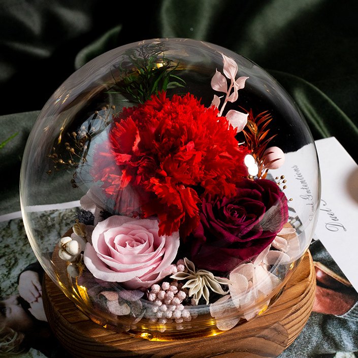 Exquisite Box Packing LED Atmosphere Light Preserved Rose Carnation Flowers Valentine's Day Turely Surprised Gifts for Mom