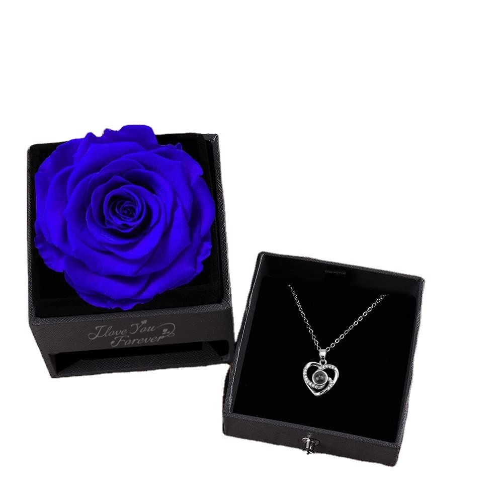 Valentines Mother Day Gift Eternal Rose Preserved Roses Flowers Jewelry Necklace Box With I Love You Necklace Gift