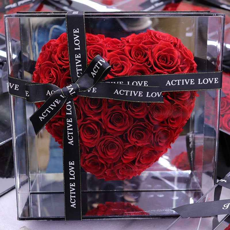 Wholesale Preserved Flower Heart Shape Mirror Acrylic Gift Box Preserved Flower Valentine's Day Christmas Gift