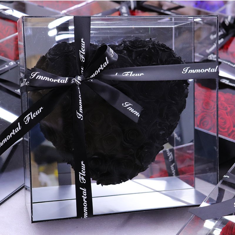 Wholesale Preserved Flower Heart Shape Mirror Acrylic Gift Box Preserved Flower Valentine's Day Christmas Gift