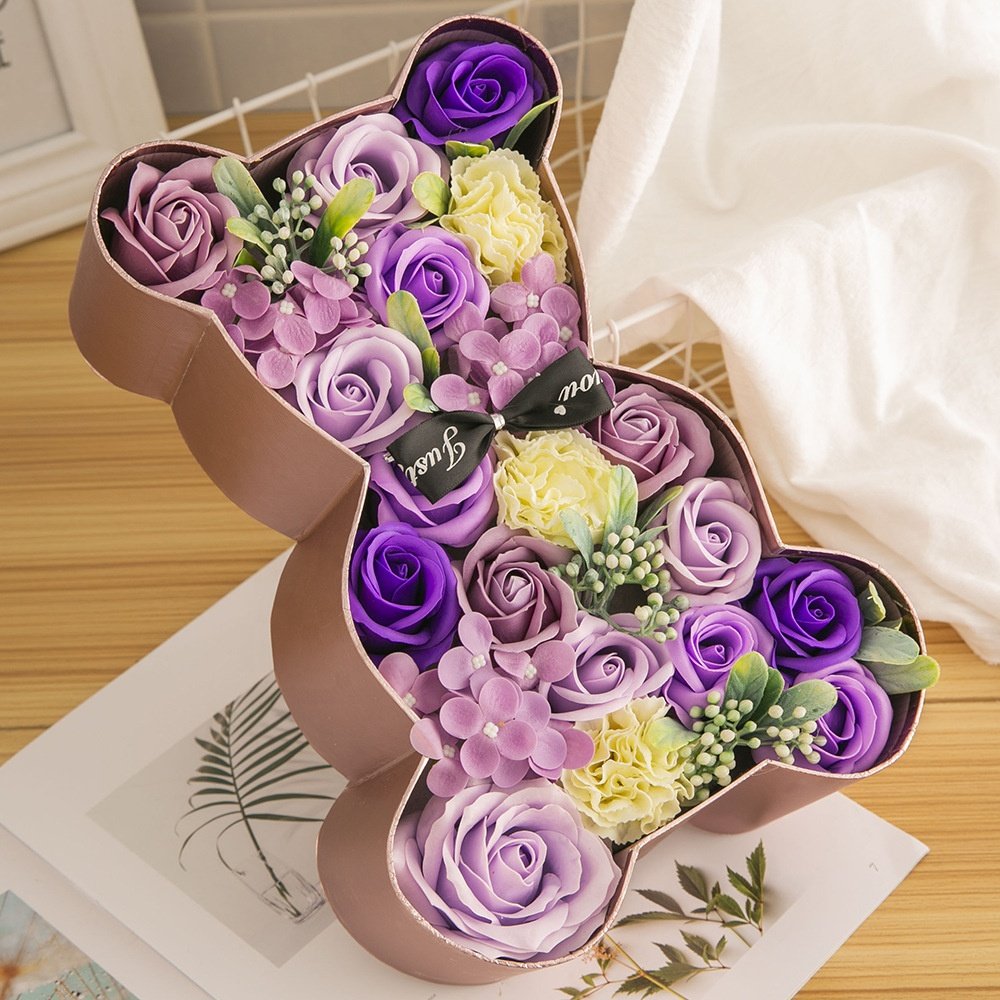 Rose Soap Flower Bear Gift Box Girlfriend Birthday Valentines Mother Day Wedding Gifts for Mom Girl Girlfriend Rose Box