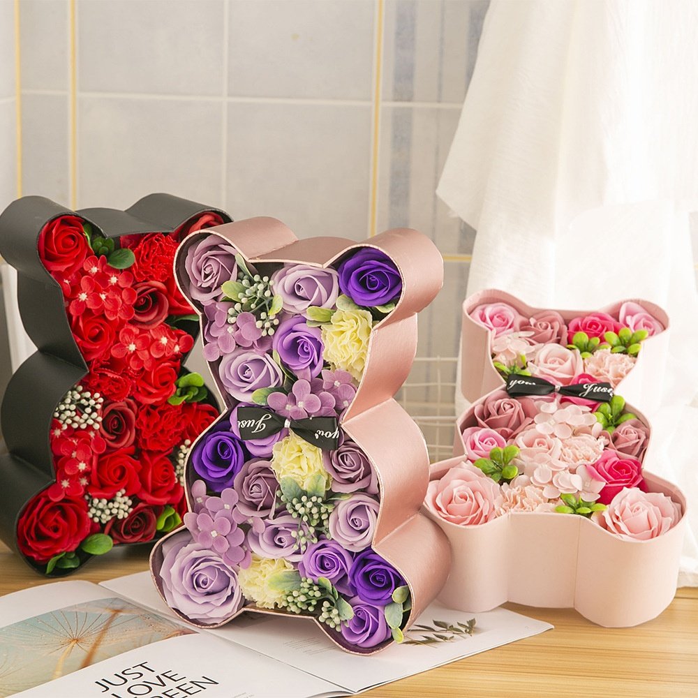 Rose Soap Flower Bear Gift Box Girlfriend Birthday Valentines Mother Day Wedding Gifts for Mom Girl Girlfriend Rose Box