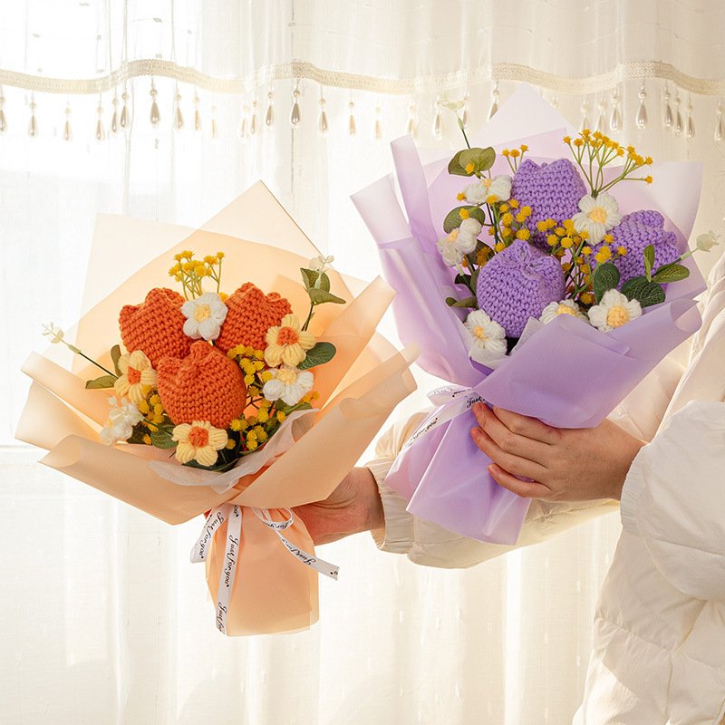 Handmade Articles Handmade Woven Bouquet Preserved Flower Bouquet For Christmas Gift Crochet Flower Made-up