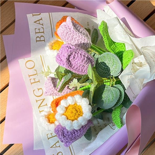 Handmade Articles Handmade Woven Bouquet Preserved Flower Bouquet For Christmas Gift Crochet Flower Made-up