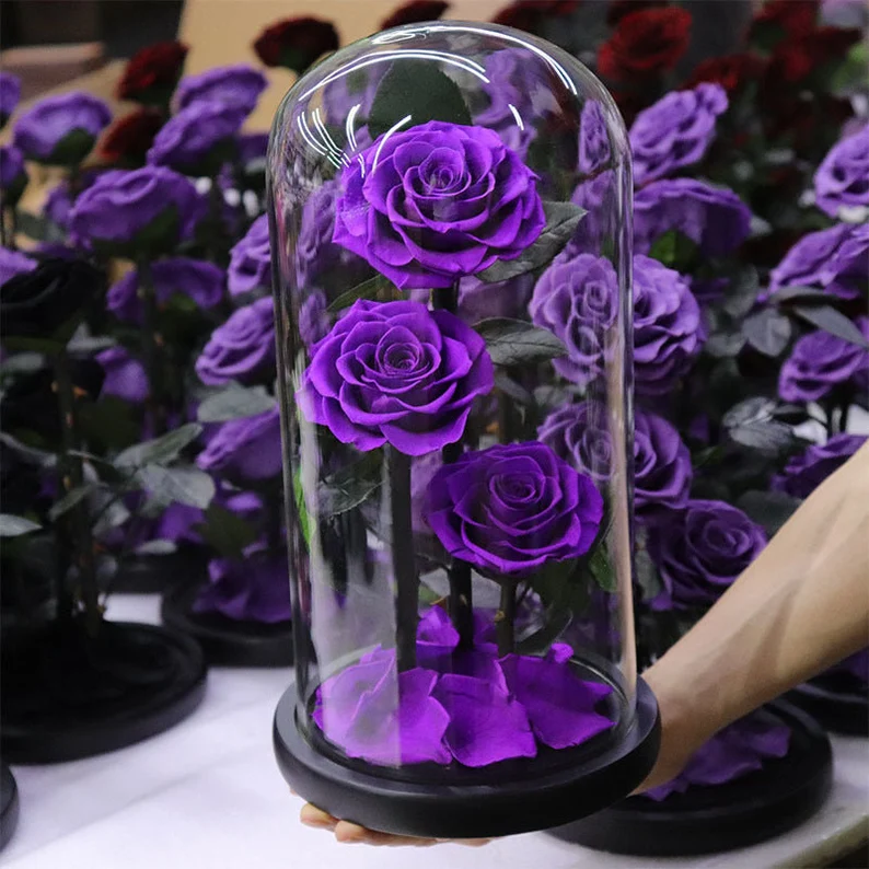 AX-90 Preserved real flower eternal rose in glass dome for Christmas Valentine's Day Mother's Day Wedding Anniversary gift