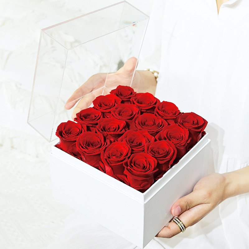 UO Luxury Mothers Day Gift Eternal Roses Preserved Flowers 16 PCS Forever Eternal Preserved Roses In Square Gift Box