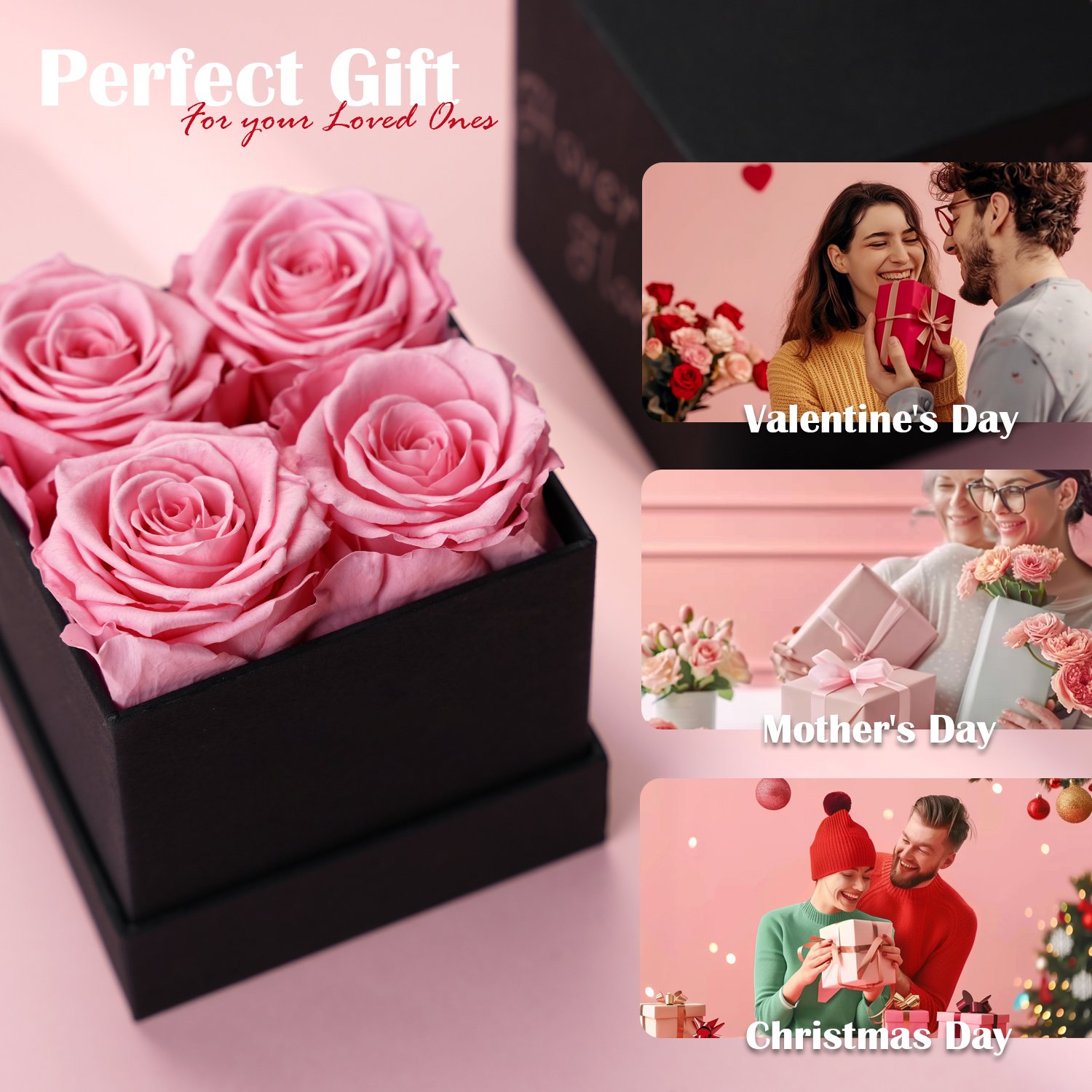 Valentines Day Gift 2025 Luxury 4 Roses Customize Ribbon Box Romantic Real Everlasting Immortal Forever Eternal Preserved Flower
