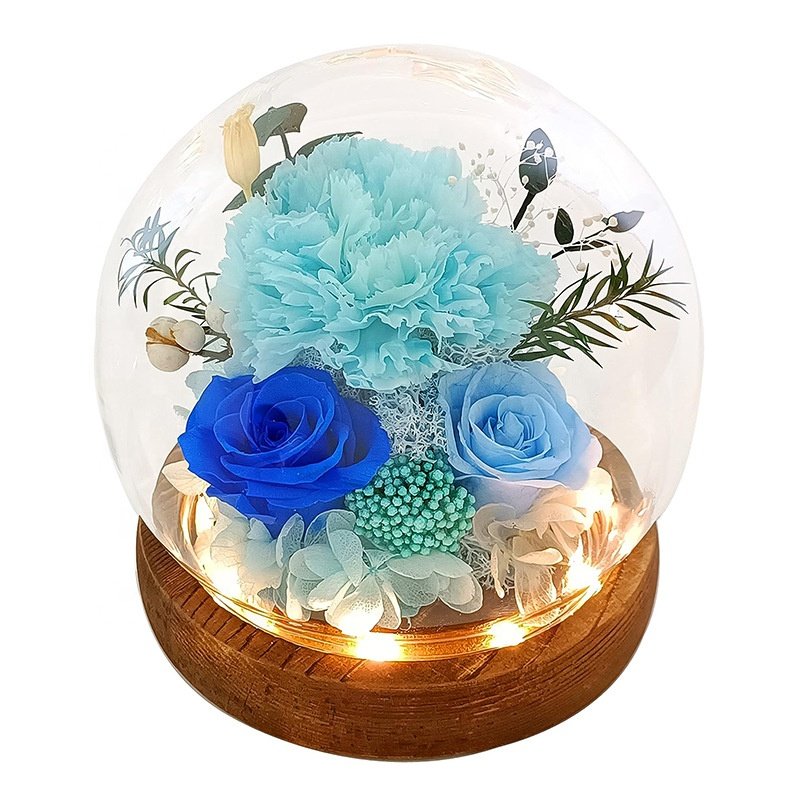 Wholesale Flower Mother's Day Gift Long Life Lasting Real Natural Eternal Rose Preserved Flower Forever Roses In Glass Dome Led