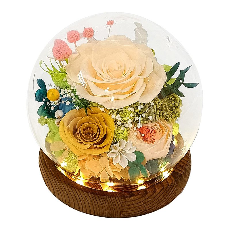 Wholesale Flower Mother's Day Gift Long Life Lasting Real Natural Eternal Rose Preserved Flower Forever Roses In Glass Dome Led