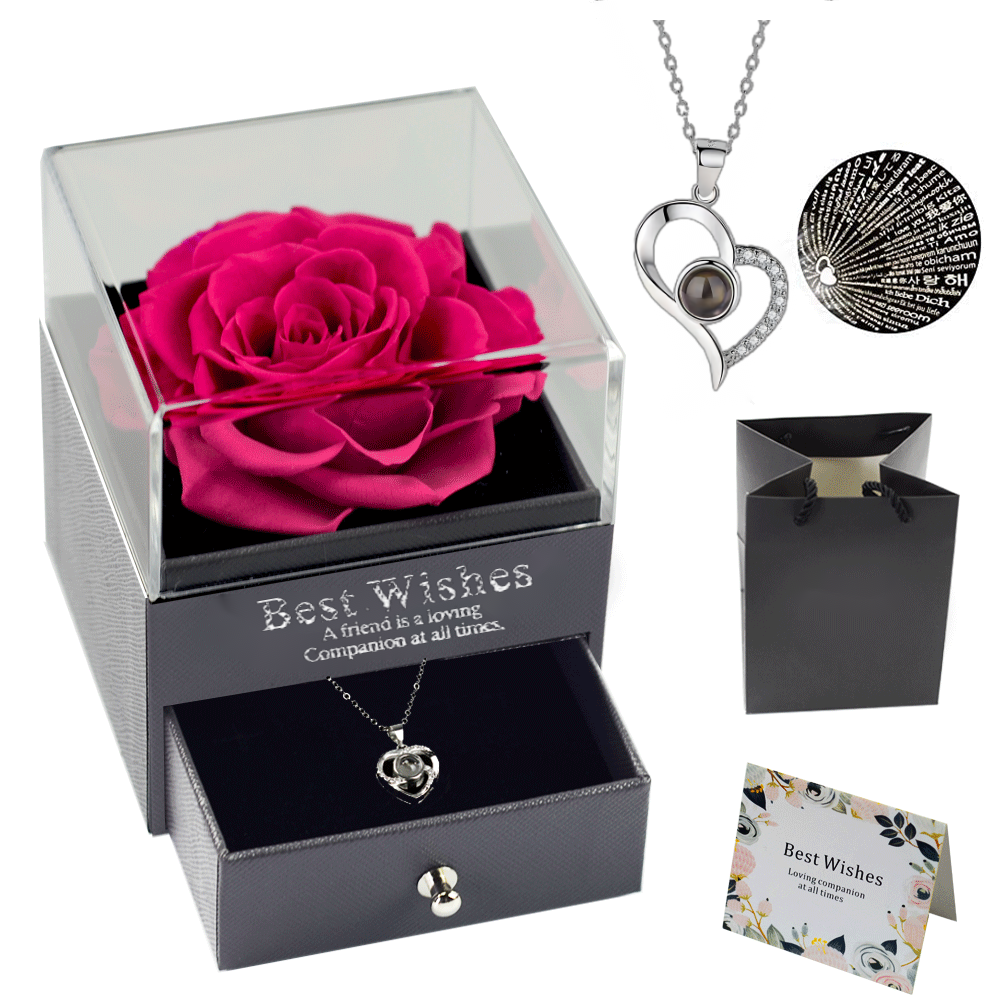 wholesale Forever Eternal Preserved Roses With I Love You Necklace In 100 Languages Gift Set Preserved Rose In Acrylic Box