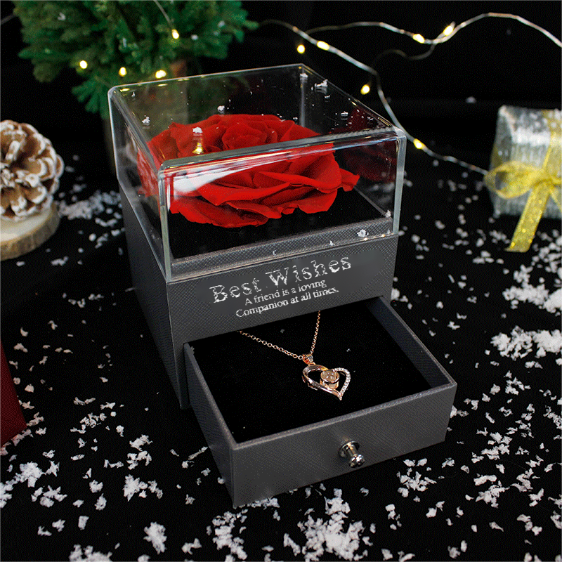 wholesale Forever Eternal Preserved Roses With I Love You Necklace In 100 Languages Gift Set Preserved Rose In Acrylic Box