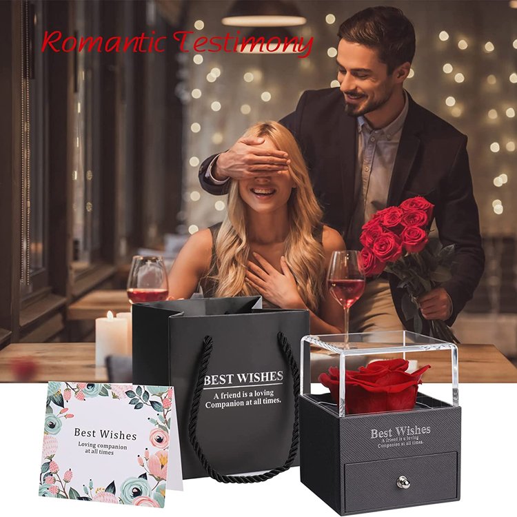 wholesale Forever Eternal Preserved Roses With I Love You Necklace In 100 Languages Gift Set Preserved Rose In Acrylic Box