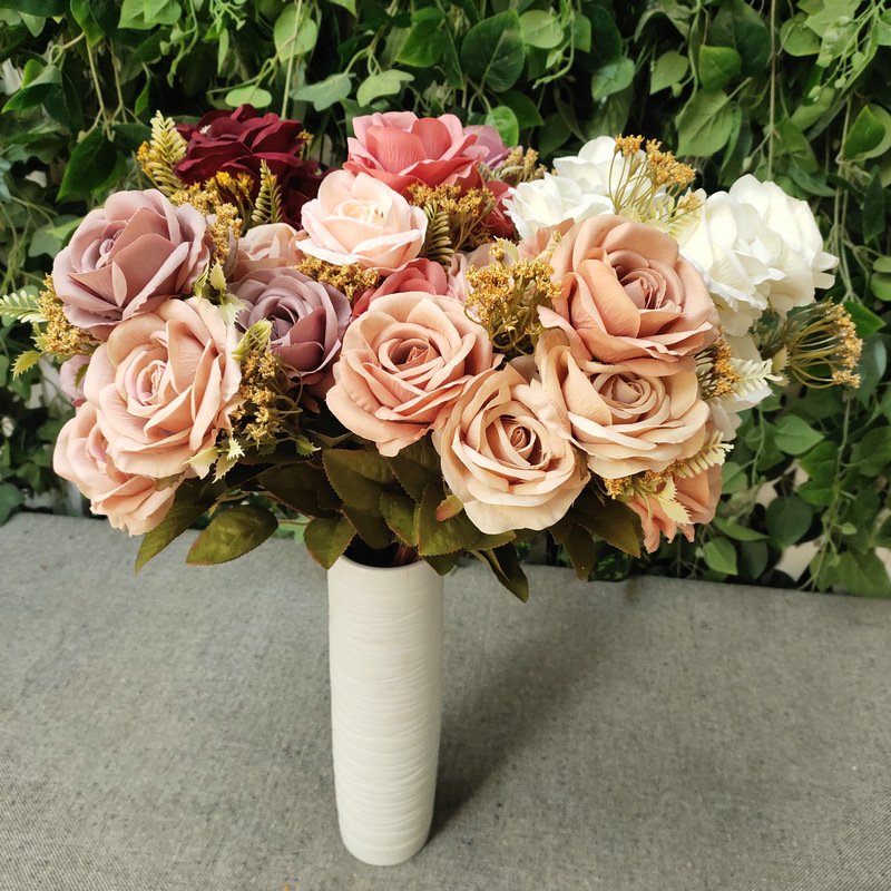 11 Branch Artificial rose bouquet silk flowers for wedding bridesmaid bridal bouquet stabilized preserved floral decoration