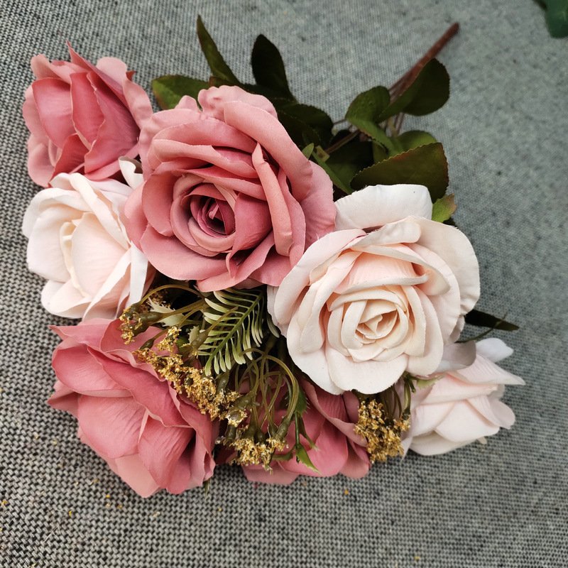 11 Branch Artificial rose bouquet silk flowers for wedding bridesmaid bridal bouquet stabilized preserved floral decoration