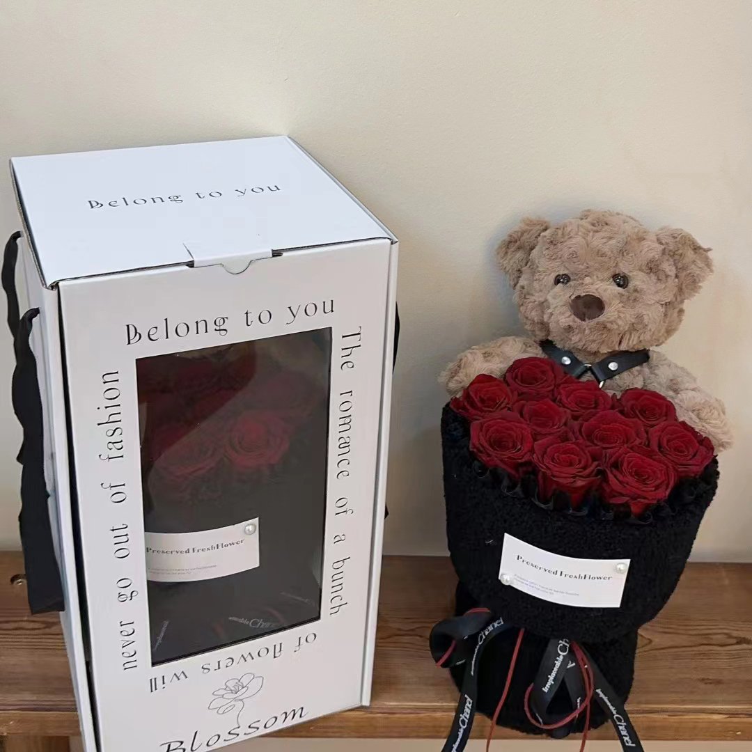 regalos para san valentin valentines gift sets teddy bear preserved rose acrylic box decorative romantic real everlasting rose