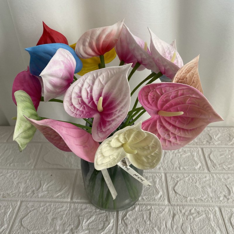 M833 Hot Sale Decorative Flowers Artificial Real Touch PU Anthurium for Centerpiece Flower Arrangement Wedding Decoration