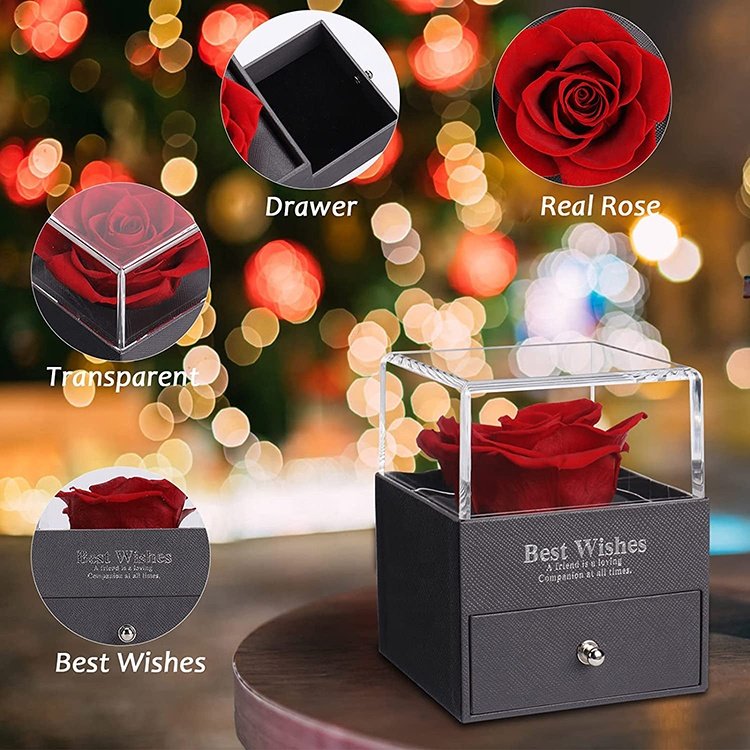 2023 Artificial Flower Decorative Preserved Roses in Acrylic Box for Valentine's Day Mother's Girl Birthday Valentine Gift