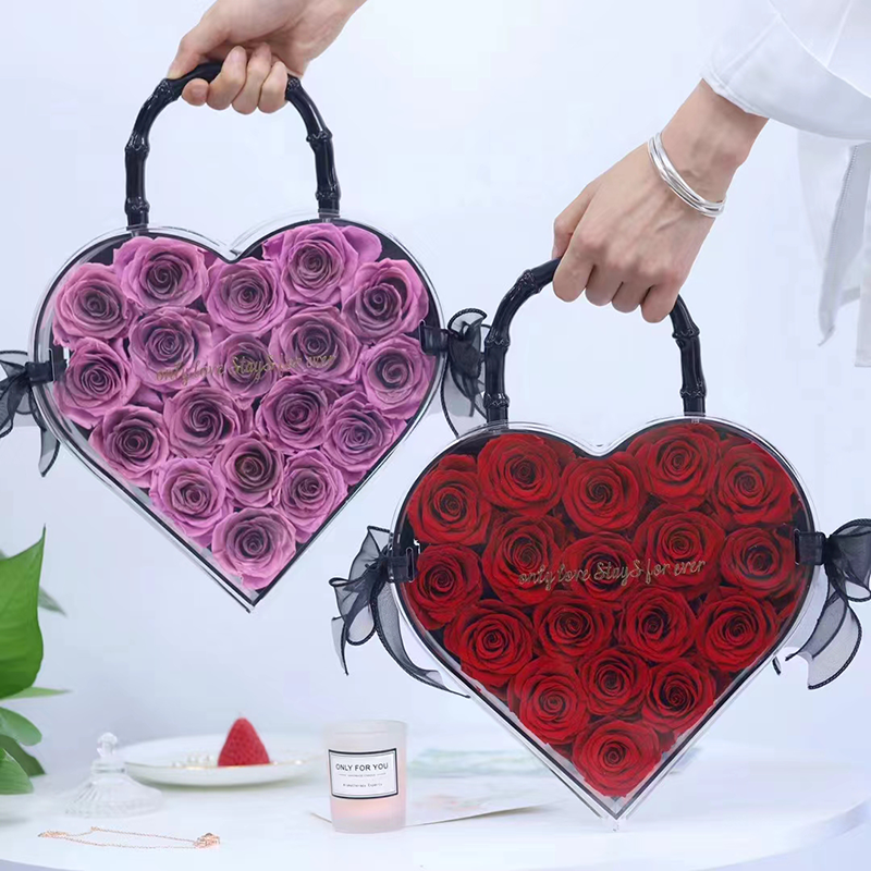 OEM Luxury Valentine Day Gift Rose Heart shaped Preserved Flower Box Everlasting Eternal Rose Gift Box